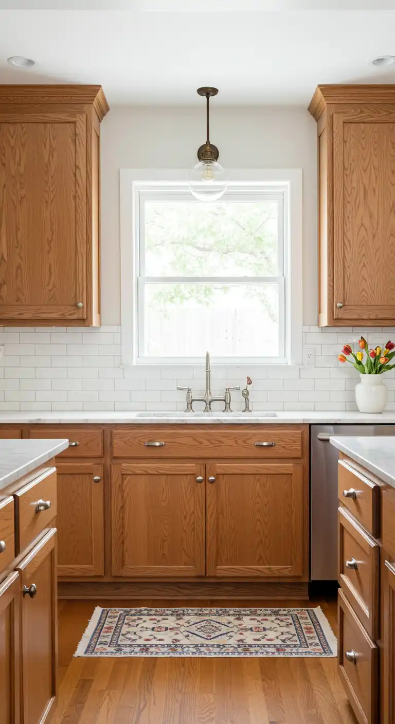 8 Kitchen Color Ideas with Oak Cabinets for a Timeless Look 2 1. Crisp White for a Fresh and Airy Look
