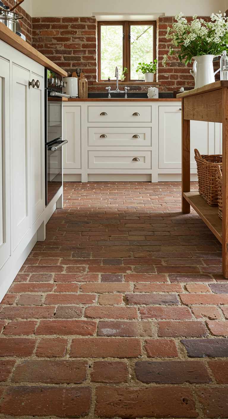 8 Rustic Kitchen Brick Flooring Ideas for a Timeless Charm 2 1. Traditional Red Brick Flooring