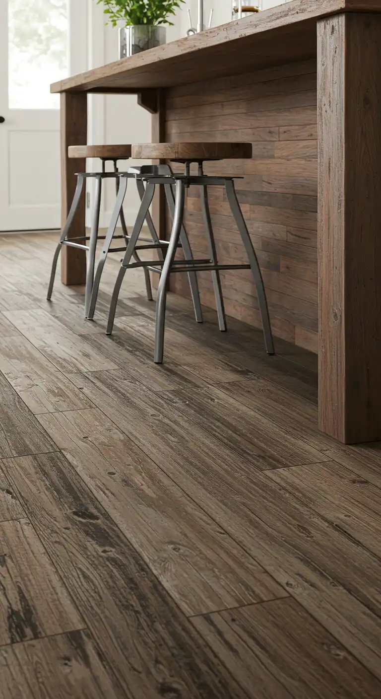 10 Warm and Stylish Kitchen Wood Flooring Ideas for a Cozy Space 11 10. Distressed Wood for a Farmhouse Feel