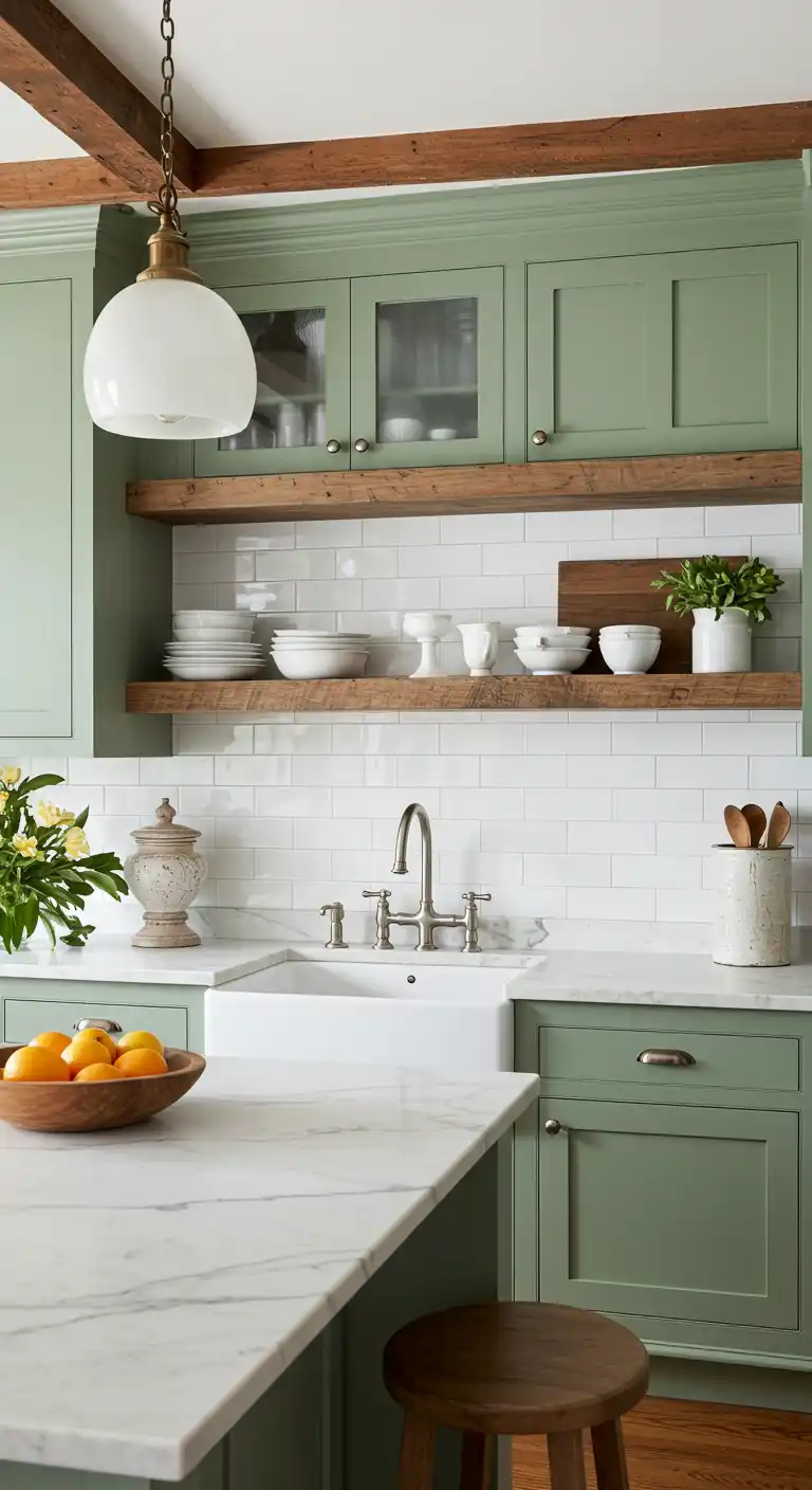 10 Farmhouse Kitchen Color Ideas for a Cozy and Warm Space 4 3. Sage Green for a Natural Touch