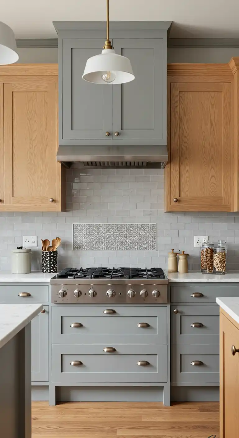 8 Kitchen Color Ideas with Oak Cabinets for a Timeless Look 4 3. Soft Gray for a Modern and Sophisticated Look