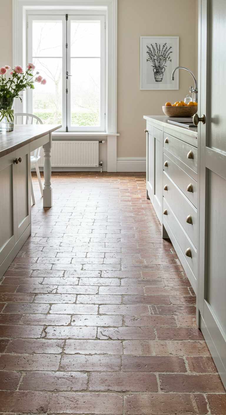 8 Rustic Kitchen Brick Flooring Ideas for a Timeless Charm 4 3. Whitewashed Brick Flooring