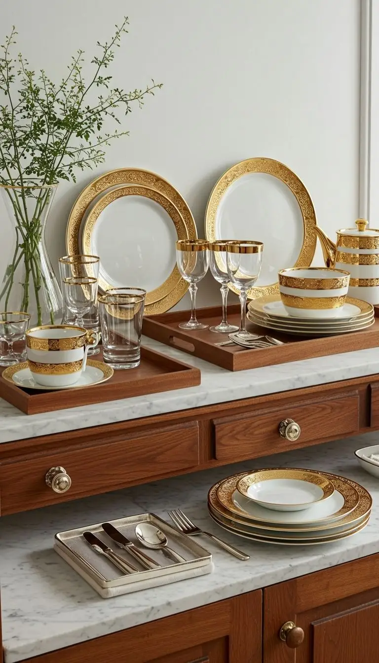 8 Elegant Dining Room Display Ideas for a Stylish Setup 5 Luxe Tableware Display for Everyday Elegance