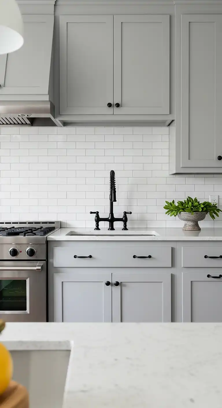 10 Farmhouse Kitchen Color Ideas for a Cozy and Warm Space 5 4. Soft Gray for a Modern Farmhouse Look