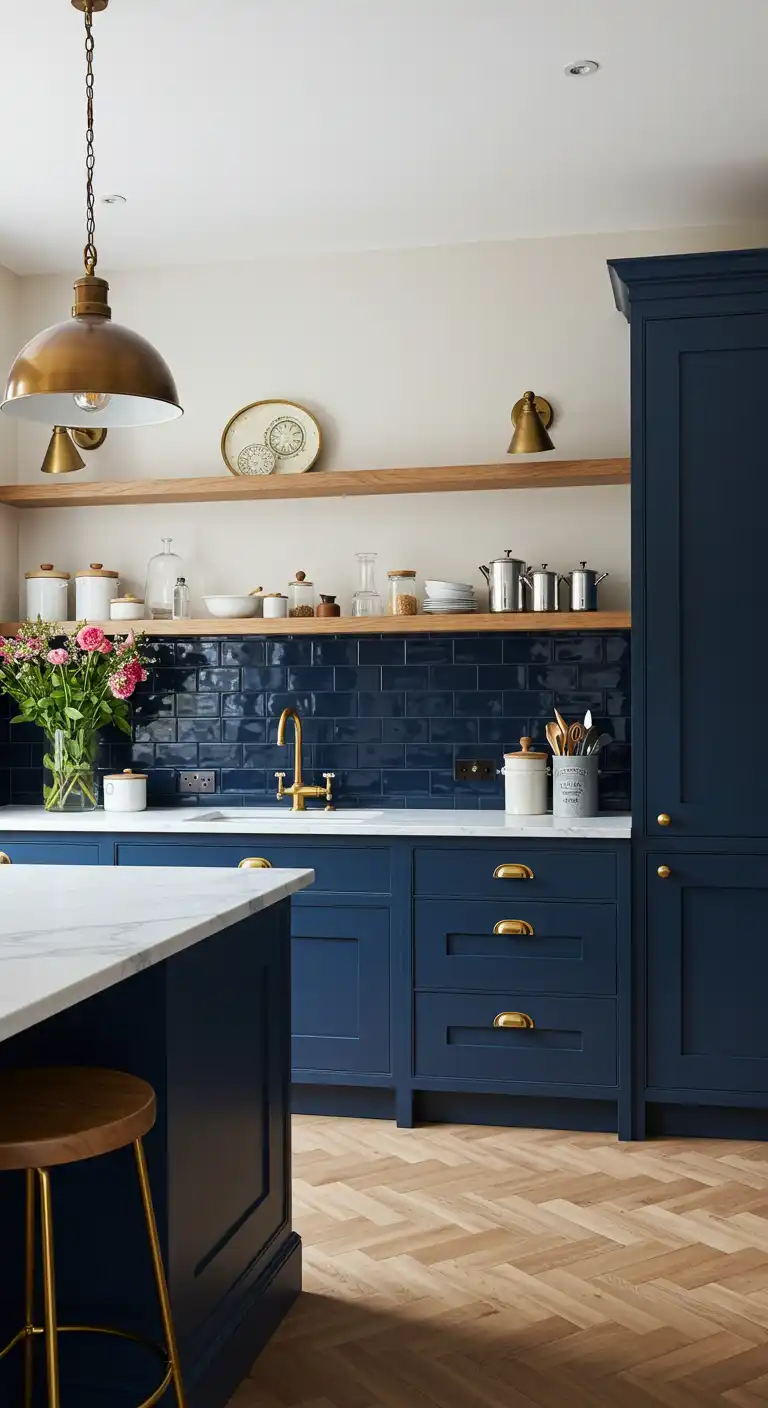 10 Farmhouse Kitchen Color Ideas for a Cozy and Warm Space 6 5. Navy Blue for a Bold, Sophisticated Touch