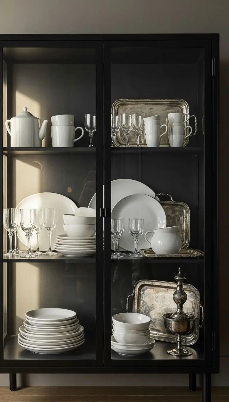 8 Elegant Dining Room Display Ideas for a Stylish Setup 7 Glass Display Cabinet for a Chic Minimalist Look