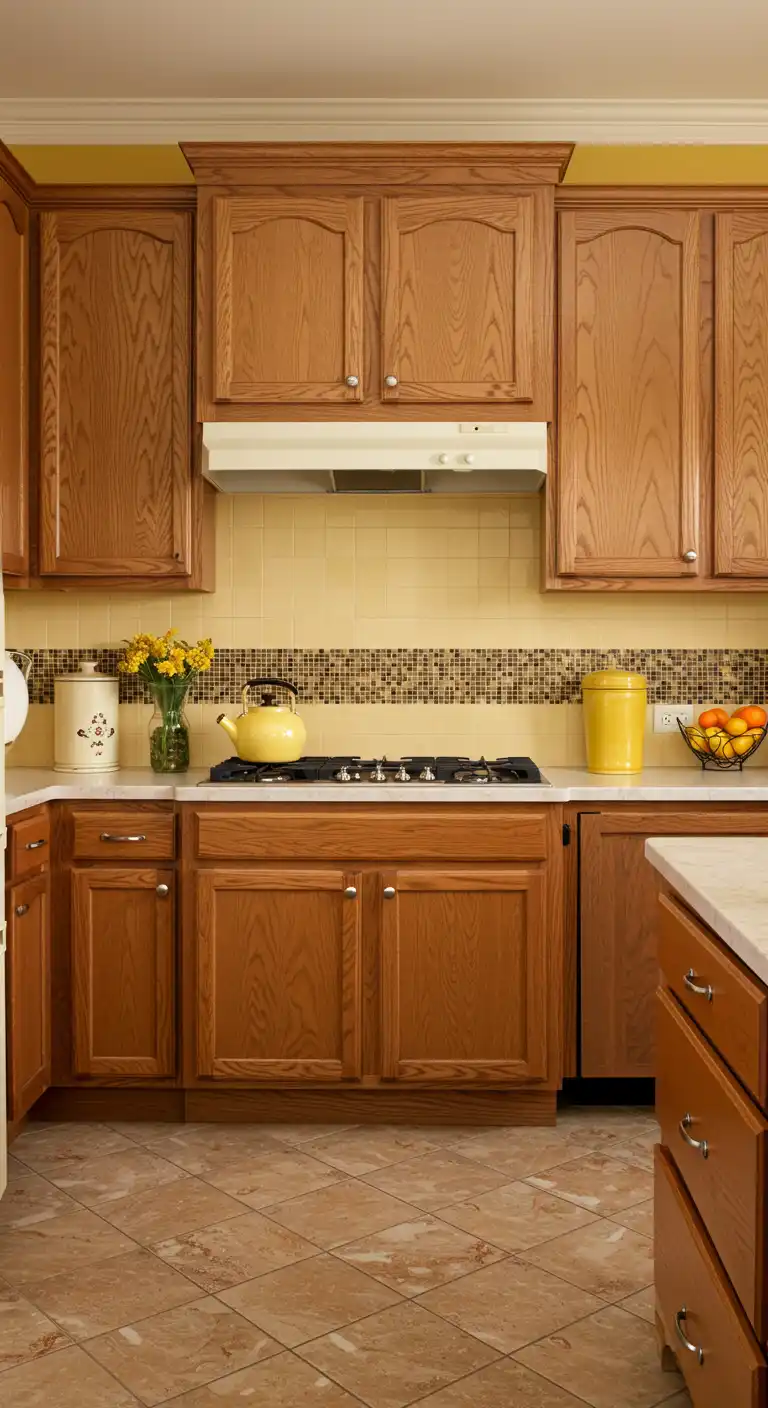 8 Kitchen Color Ideas with Oak Cabinets for a Timeless Look 7 6. Soft Yellow for a Cheerful and Inviting Space