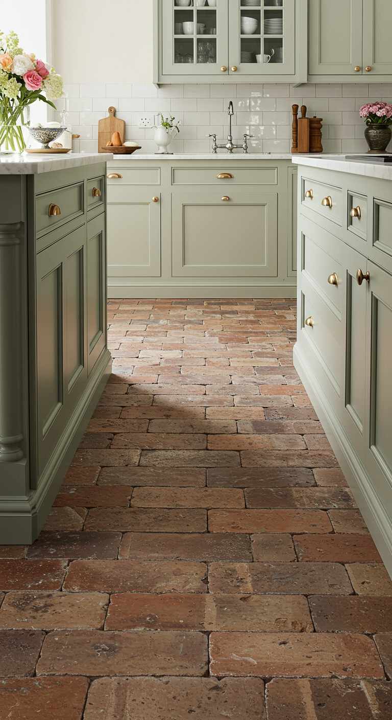 8 Rustic Kitchen Brick Flooring Ideas for a Timeless Charm 7 6. Staggered Brick Flooring
