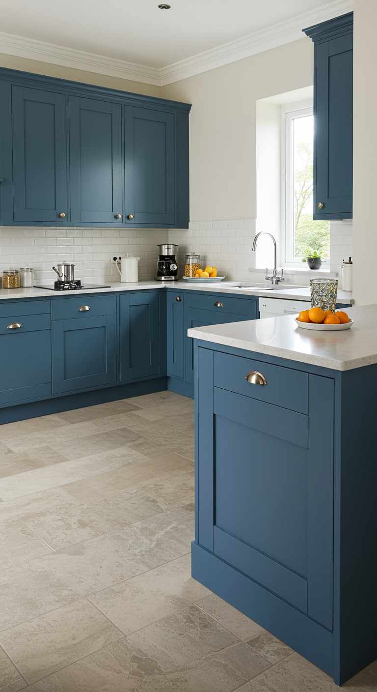 10 Kitchen Flooring Ideas with Blue Cabinets for a Fresh and Vibrant Look 7 6. Vinyl Tile Flooring