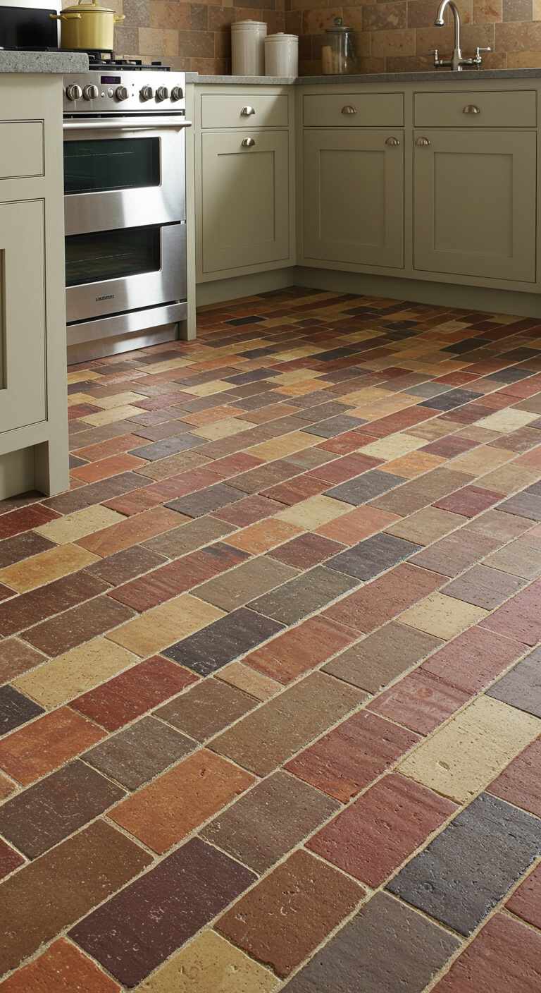 8 Rustic Kitchen Brick Flooring Ideas for a Timeless Charm 8 7. Multi-Toned Brick Flooring