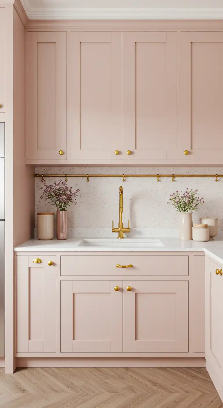 10 Trendy Kitchen Color Schemes for a Fresh New Look 7 7. Soft Blush Pink and Gold