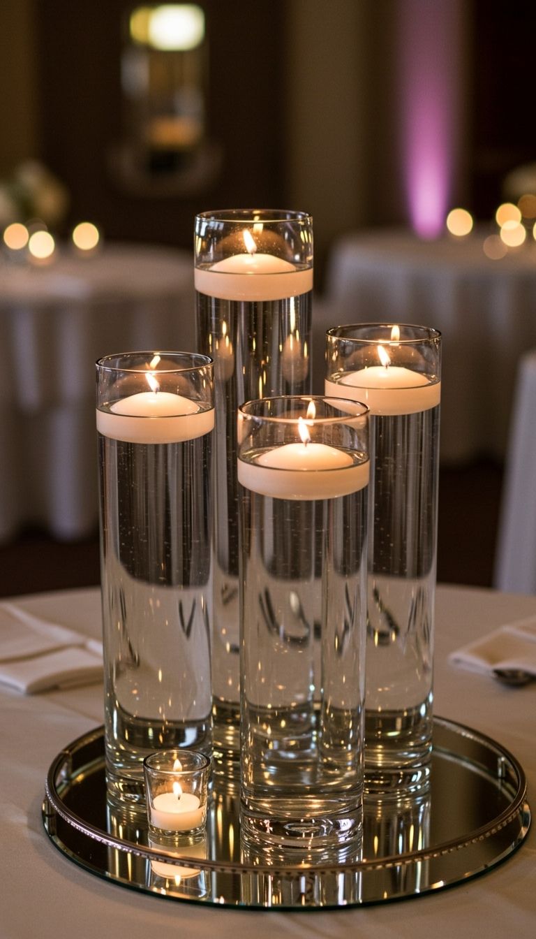 10 Modern Dining Table Centerpiece Ideas for a Beautiful Setup 8 Floating Candles in Glass Cylinders