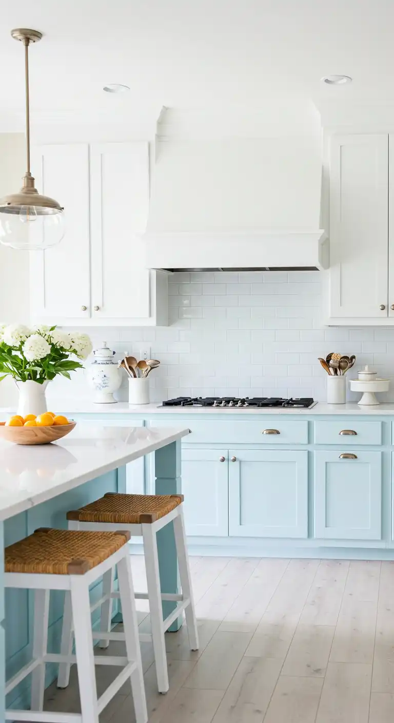 10 Trendy Kitchen Color Schemes for a Fresh New Look 9 9. Light Blue and White