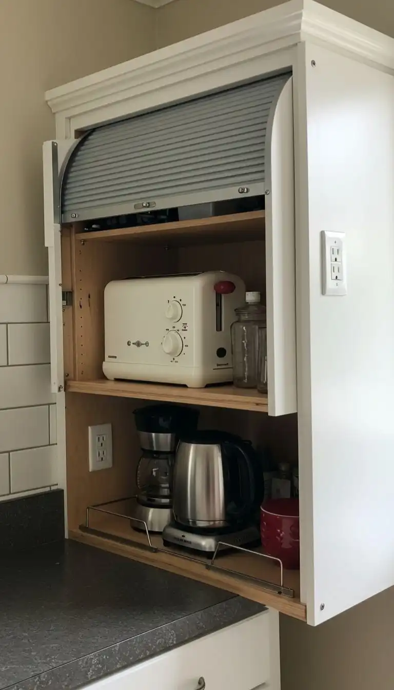 9 Clever Hidden Storage Ideas for Kitchens to Maximize Space 9 Appliance Garage with a Twist