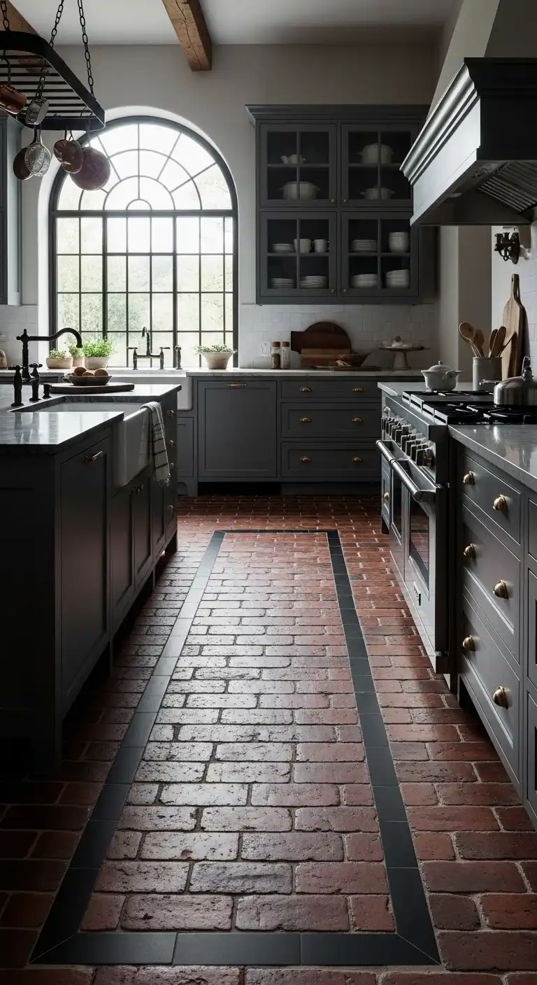 Brick Flooring with Dark Grout 2