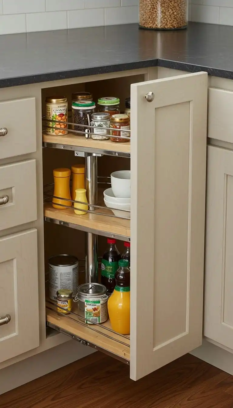 7 Pull-Out Pantry Ideas to Keep Your Kitchen Organized 5 Corner Pull-Out Pantry for Maximum Space Utilization