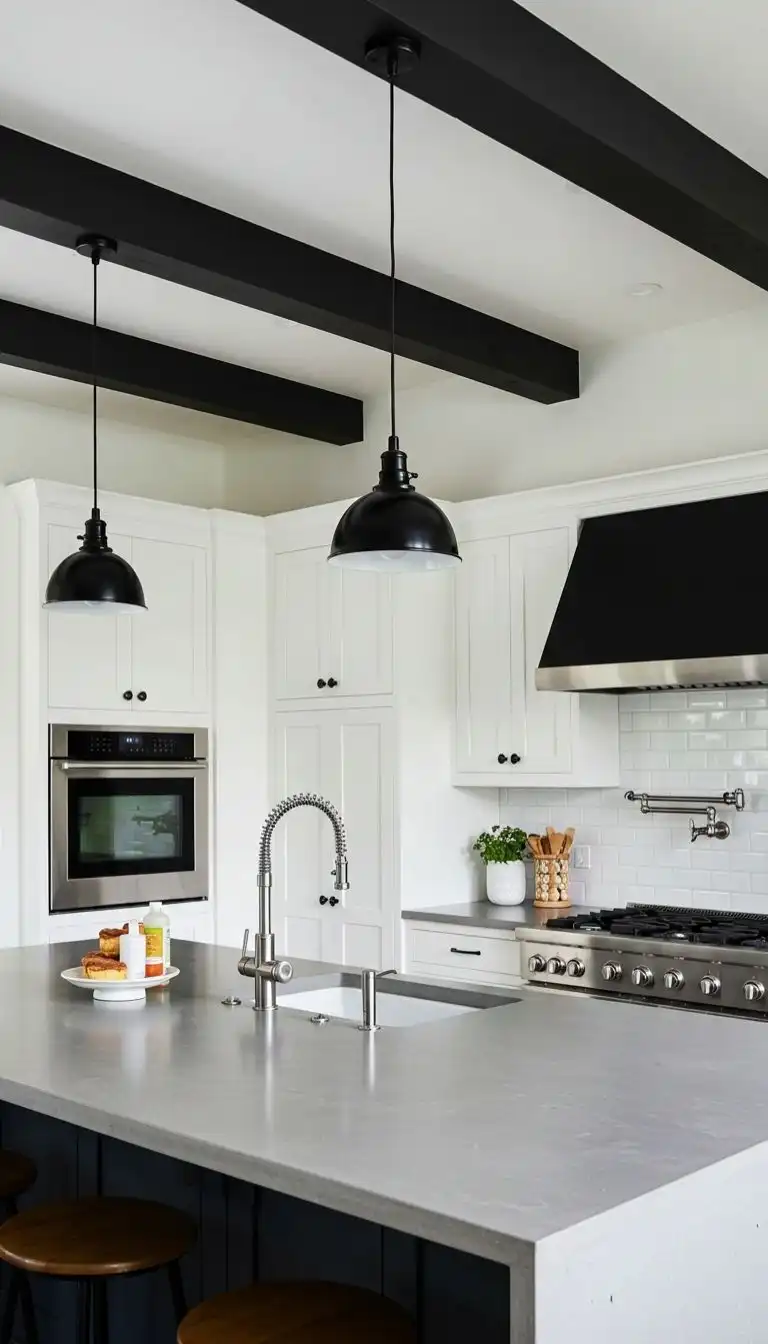 10 Striking Open-Beam Ceiling Ideas for Kitchens with Character 3 Sleek Black Beams for a Modern Edge
