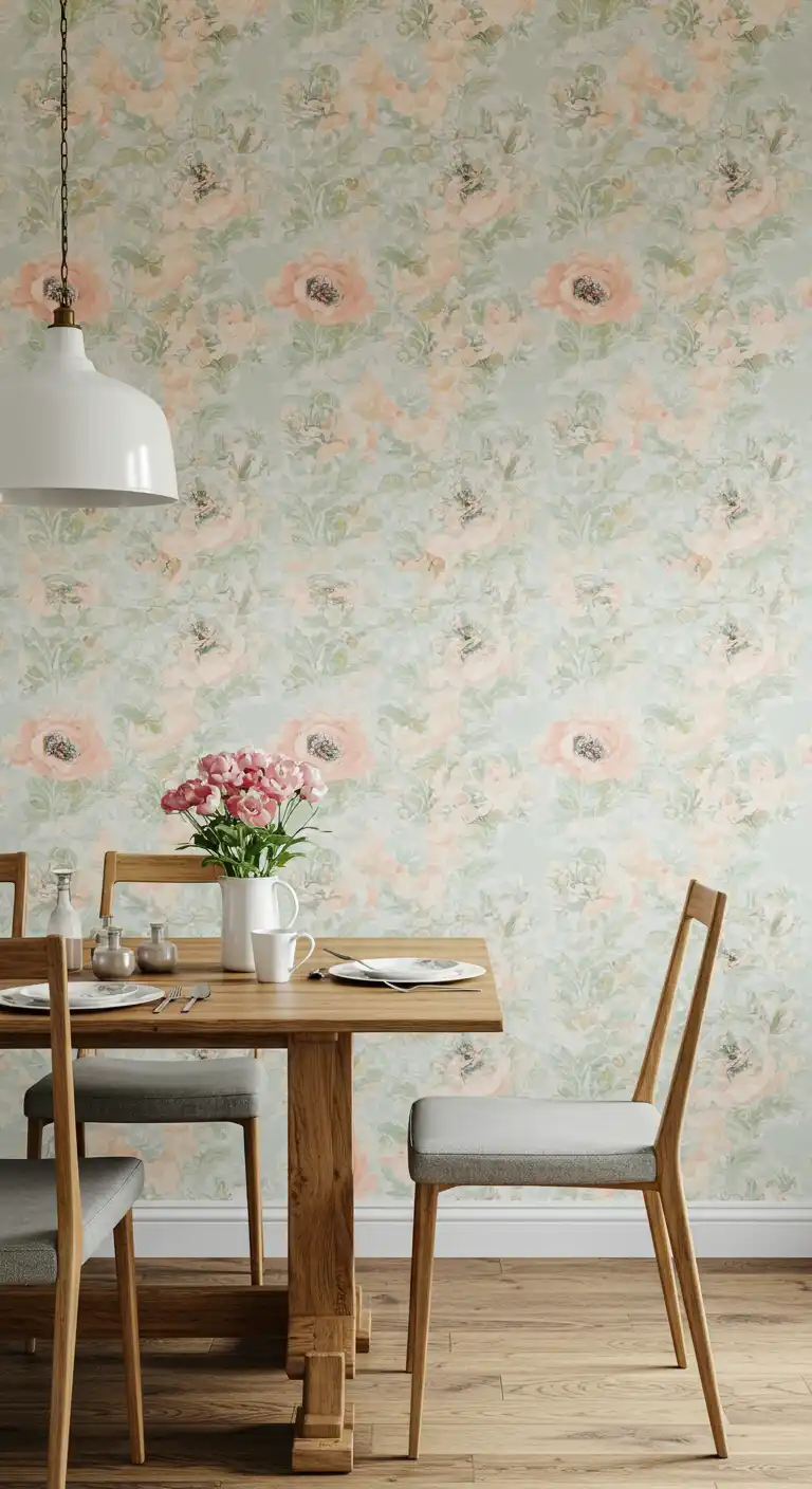 23 Dining Room Wallpaper Ideas to Make Your Walls Pop 2 1) Floral Delight