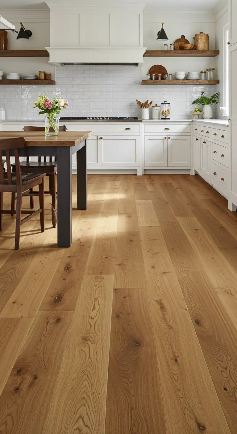 18 Unique Craftsman Kitchen Flooring Ideas for a Handcrafted Look 2 1) Wide-Plank Oak Hardwood