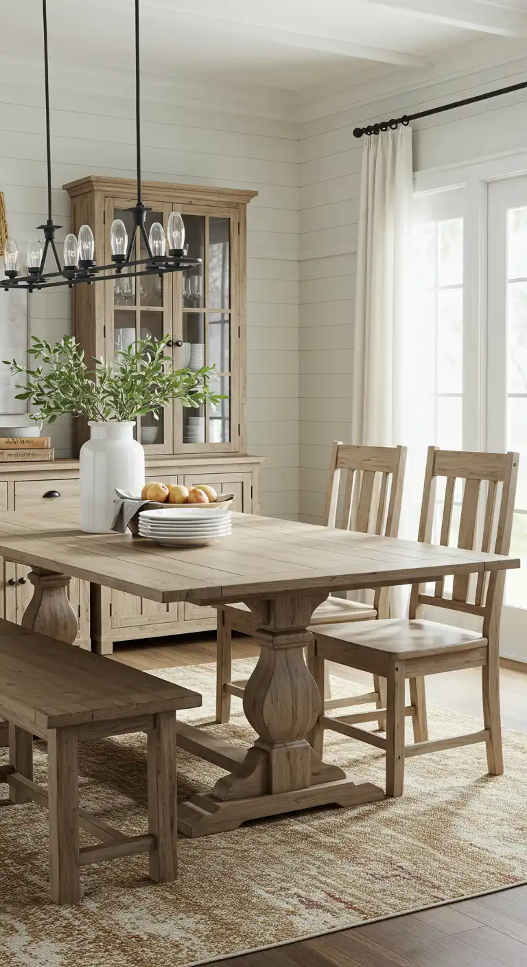 8 Cozy Farmhouse Style Dining Room Setup Ideas for Rustic Charm 1 1. Embrace Natural Wood Elements