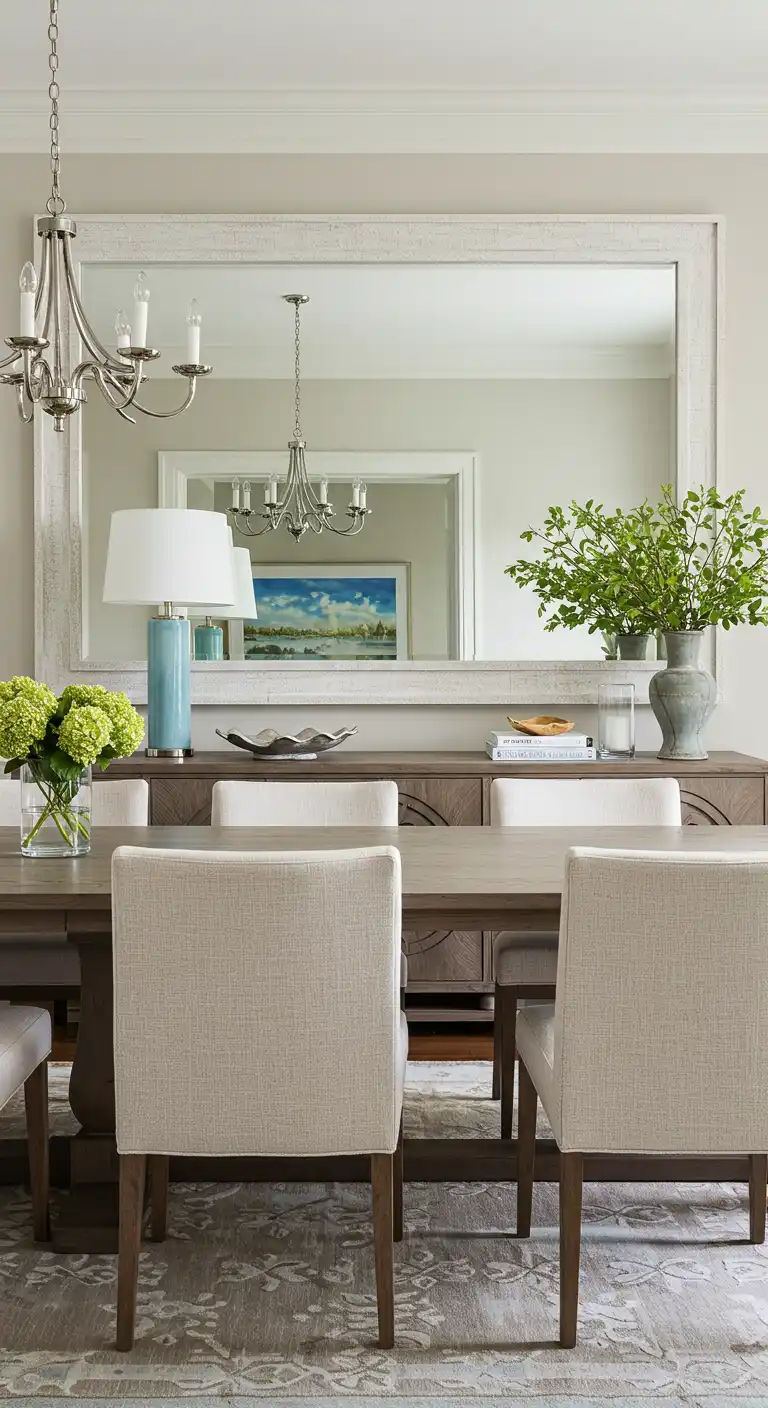 17 Dining Room Mirror Ideas That Add Style and Light 2 1. Large Statement Mirror
