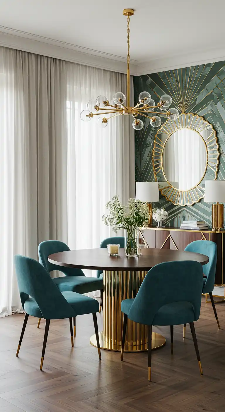 19 Open Concept Dining Area Designs for a Spacious Feel 10 10) Art Deco Glamour