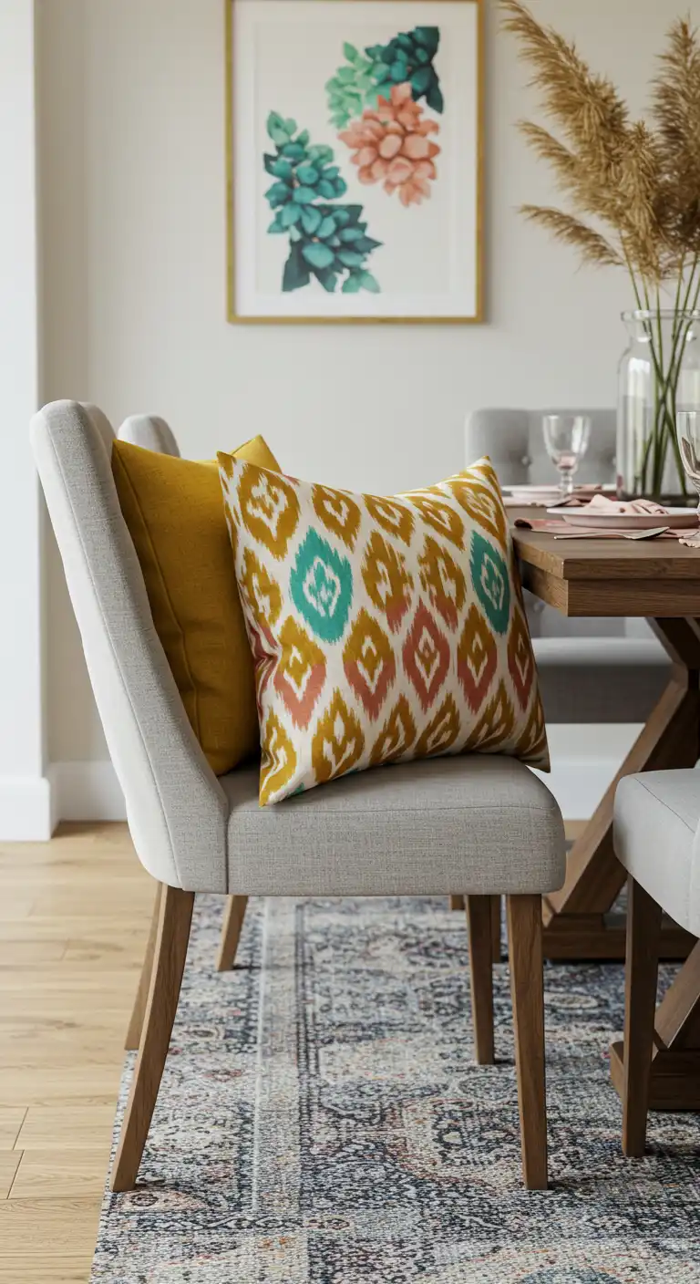15 Boho Style Dining Room Ideas for a Free-Spirited Vibe 11 10) Colorful Cushion Accents