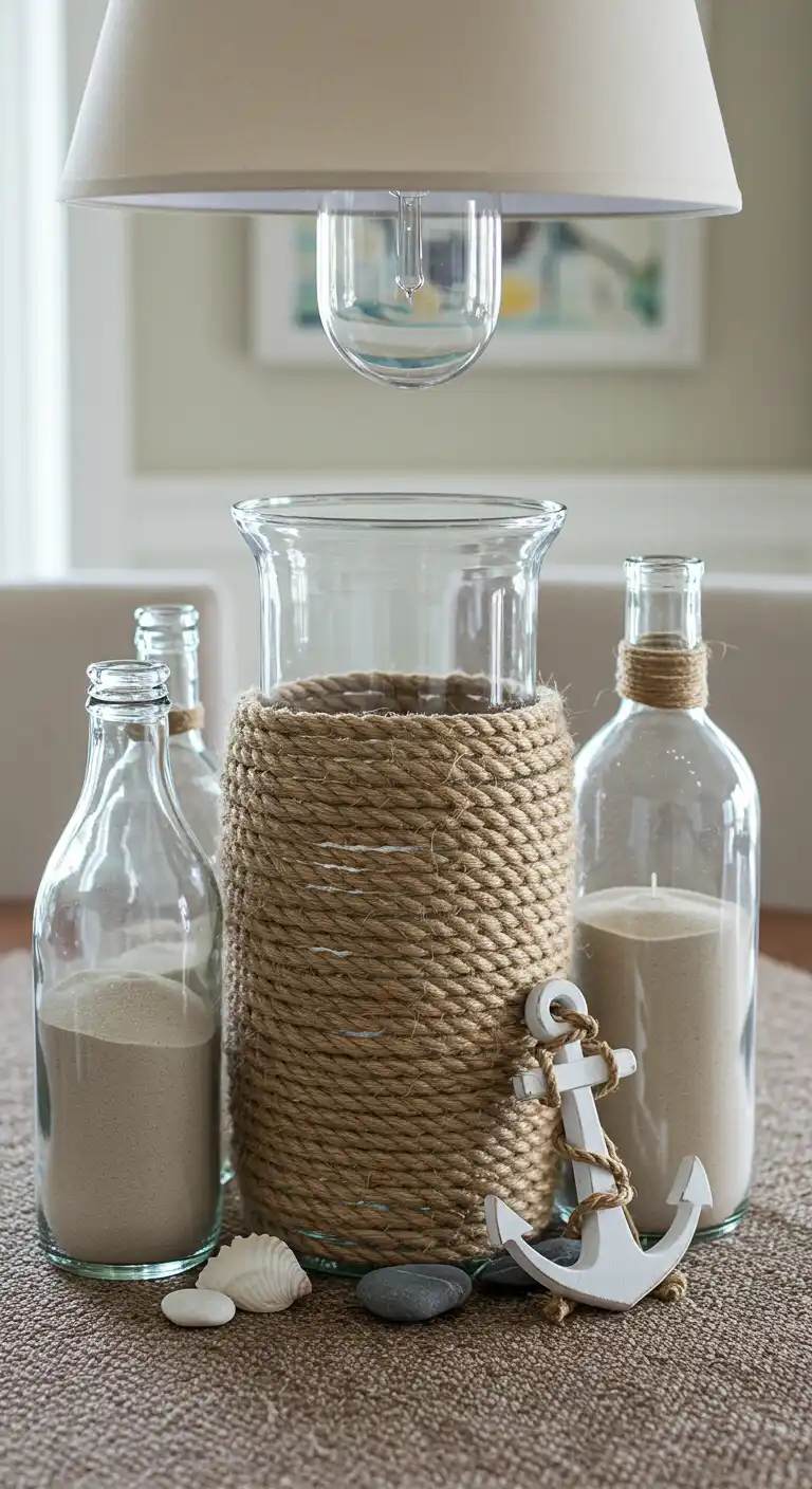 20 Stylish Sideboard and Buffet Decor Ideas for a Chic Touch 11 10) Nautical Rope and Glass