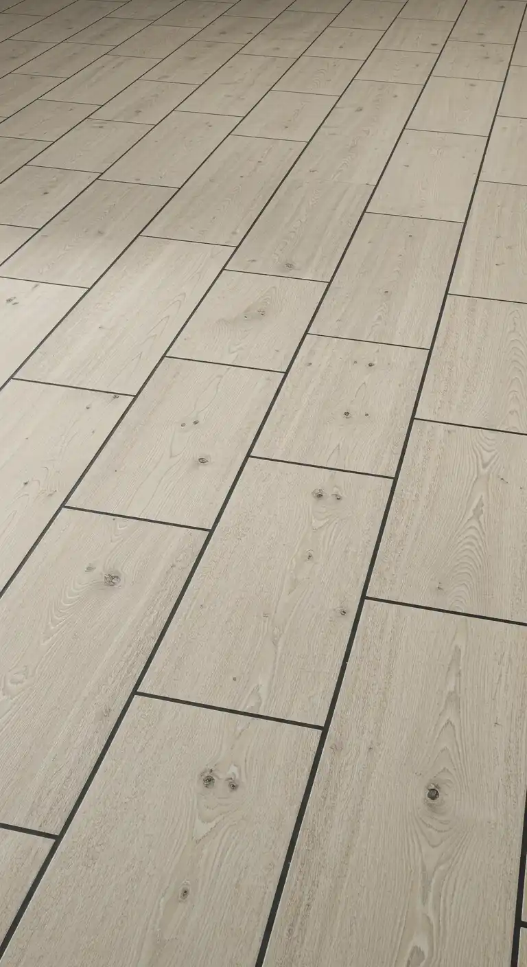 19 Elegant Kitchen Flooring Ideas with Dark Grout for a Sleek Finish 11 10) Wood-Look Ceramic Tiles with Dark Grout
