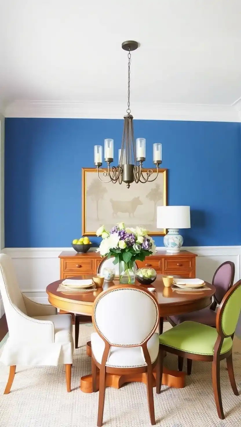 21 Transitional Dining Room Ideas That Blend Old and New Perfectly 11 10. Bold Accent Wall with Neutral Base