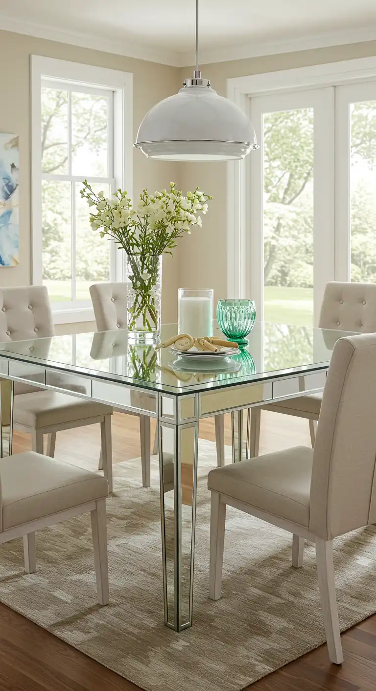 17 Dining Room Mirror Ideas That Add Style and Light 11 10. Mirrored Dining Table