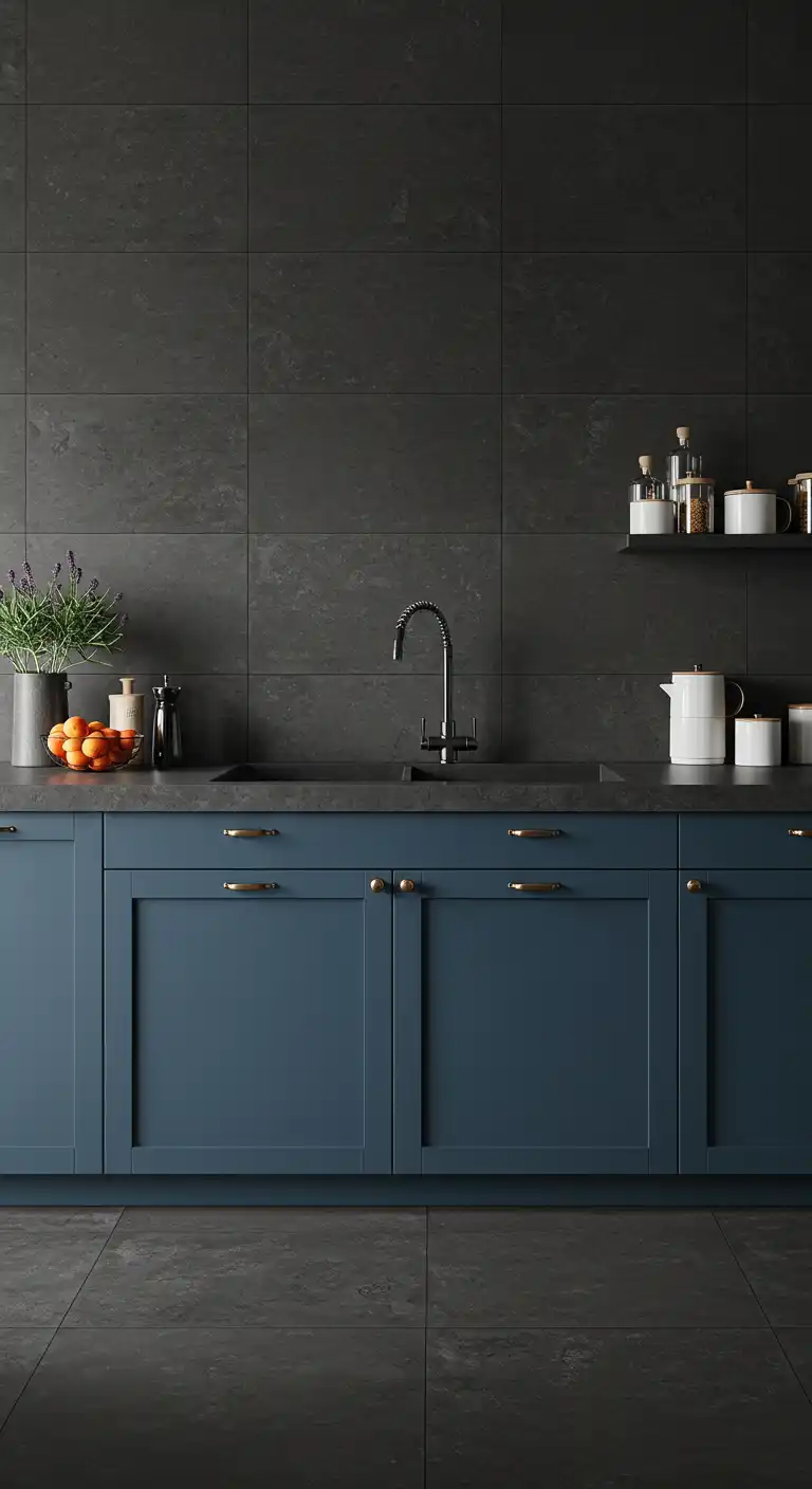 17 Modern Kitchen Flooring Ideas with Dark Tiles for a Bold Look 12 11) Dark Concrete-Look Tiles