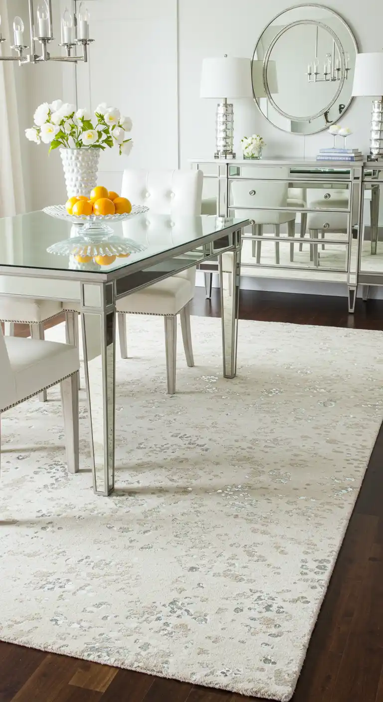 15 Best Dining Rugs for Different Styles to Match Your Decor 12 11) Glamorous Glow Off-White Shimmer Rug