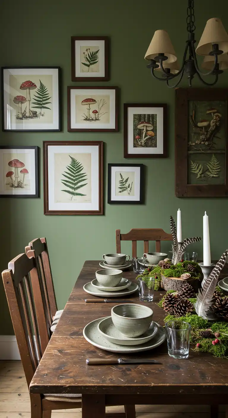 13 Cottagecore Dining Room Ideas That Bring Fairy Tale Charm 12 (11) Hang Nature-Inspired Artwork