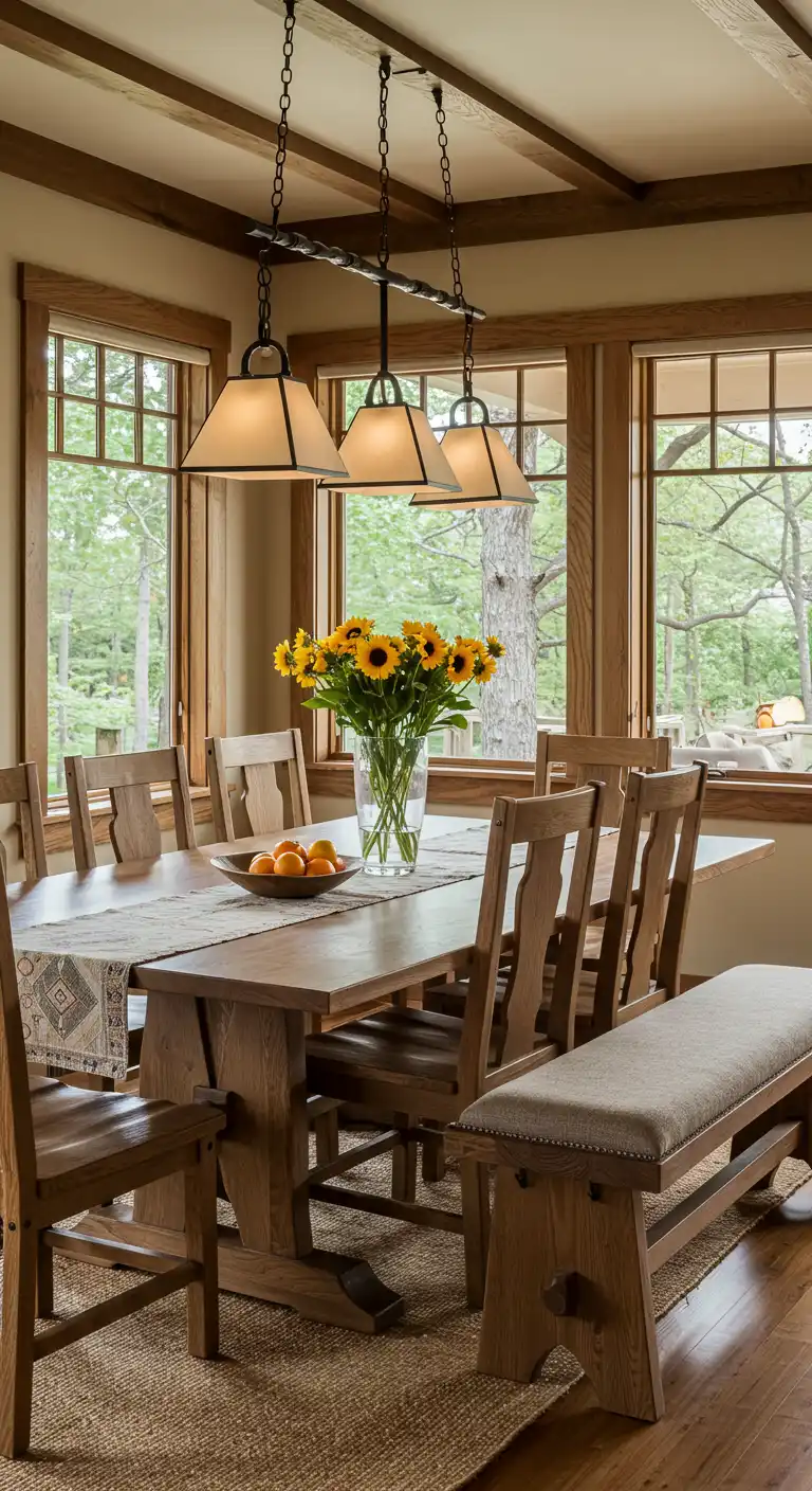 19 Open Concept Dining Area Designs for a Spacious Feel 11 11) Rustic Craftsman Retreat