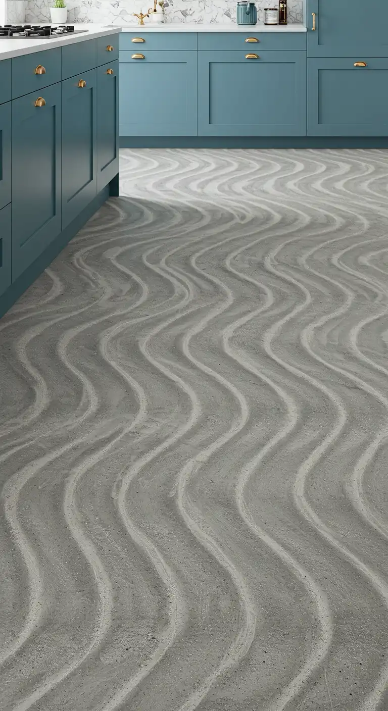15 Industrial-Chic Kitchen Concrete Flooring Ideas for a Modern Touch 12 11) Trowel-Finished Concrete with Subtle Waves