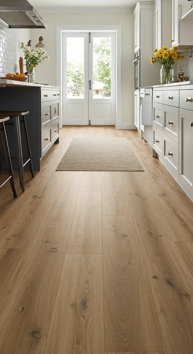 17 Cozy Cottage Kitchen Flooring Ideas for a Rustic Vibe 12 11) Vinyl Plank Flooring