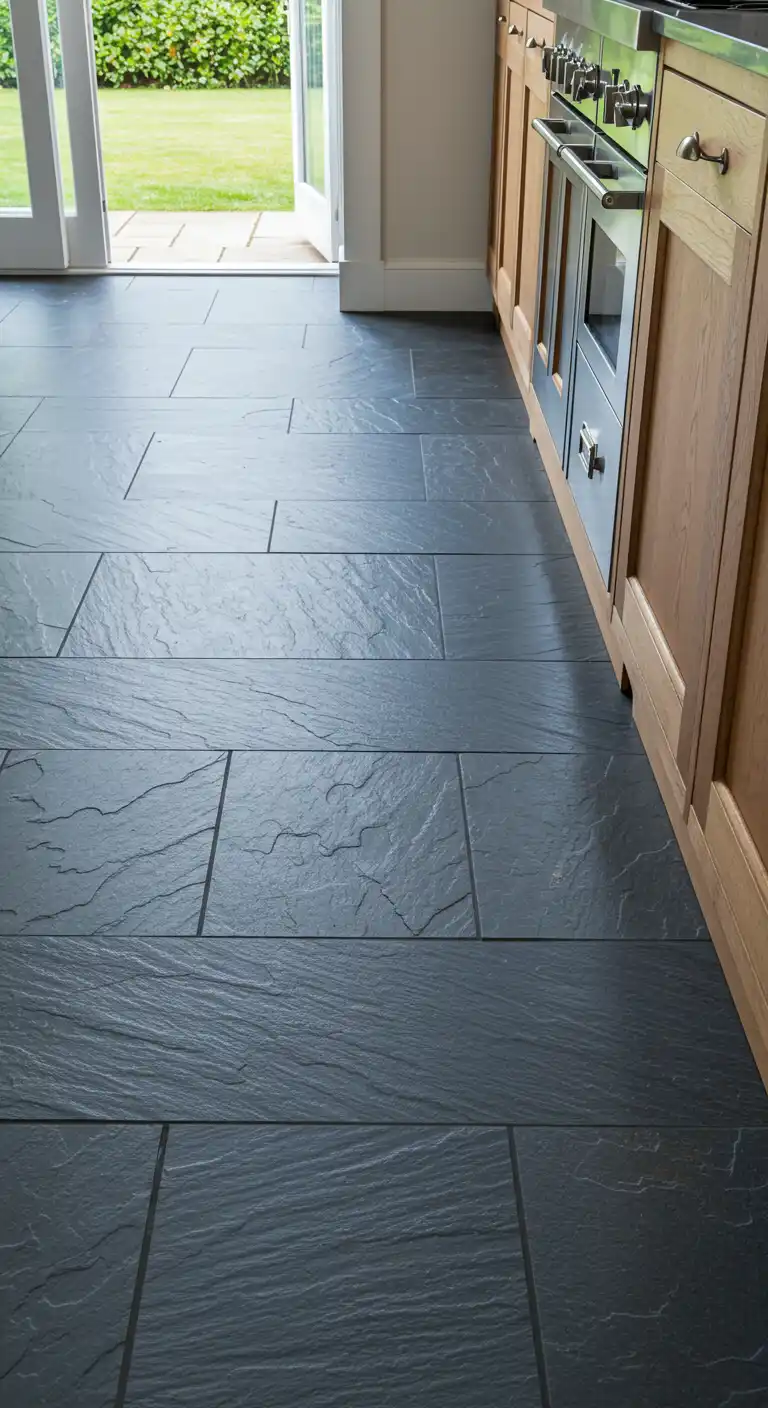 19 Elegant Kitchen Flooring Ideas with Dark Grout for a Sleek Finish 13 12) Slate Tiles with Black Grout