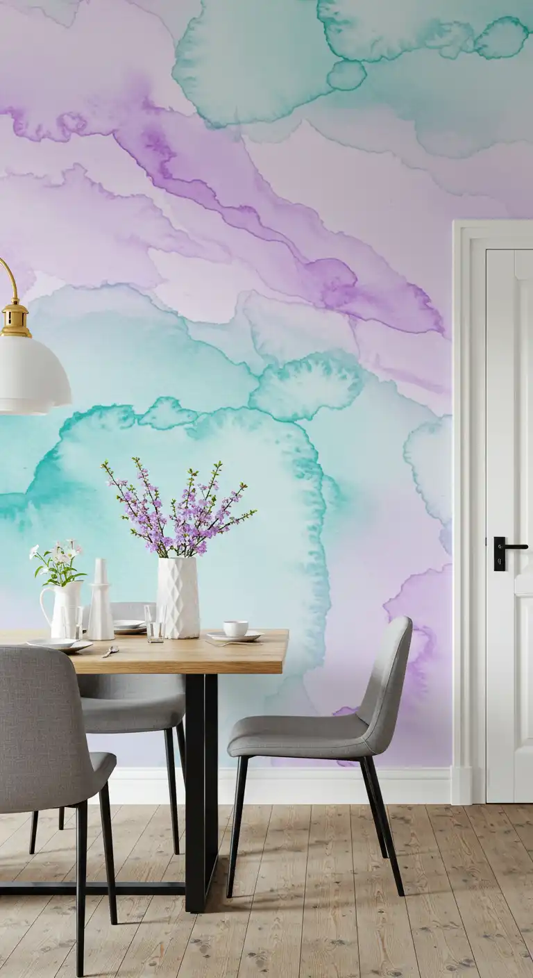 23 Dining Room Wallpaper Ideas to Make Your Walls Pop 13 12) Watercolor Effects