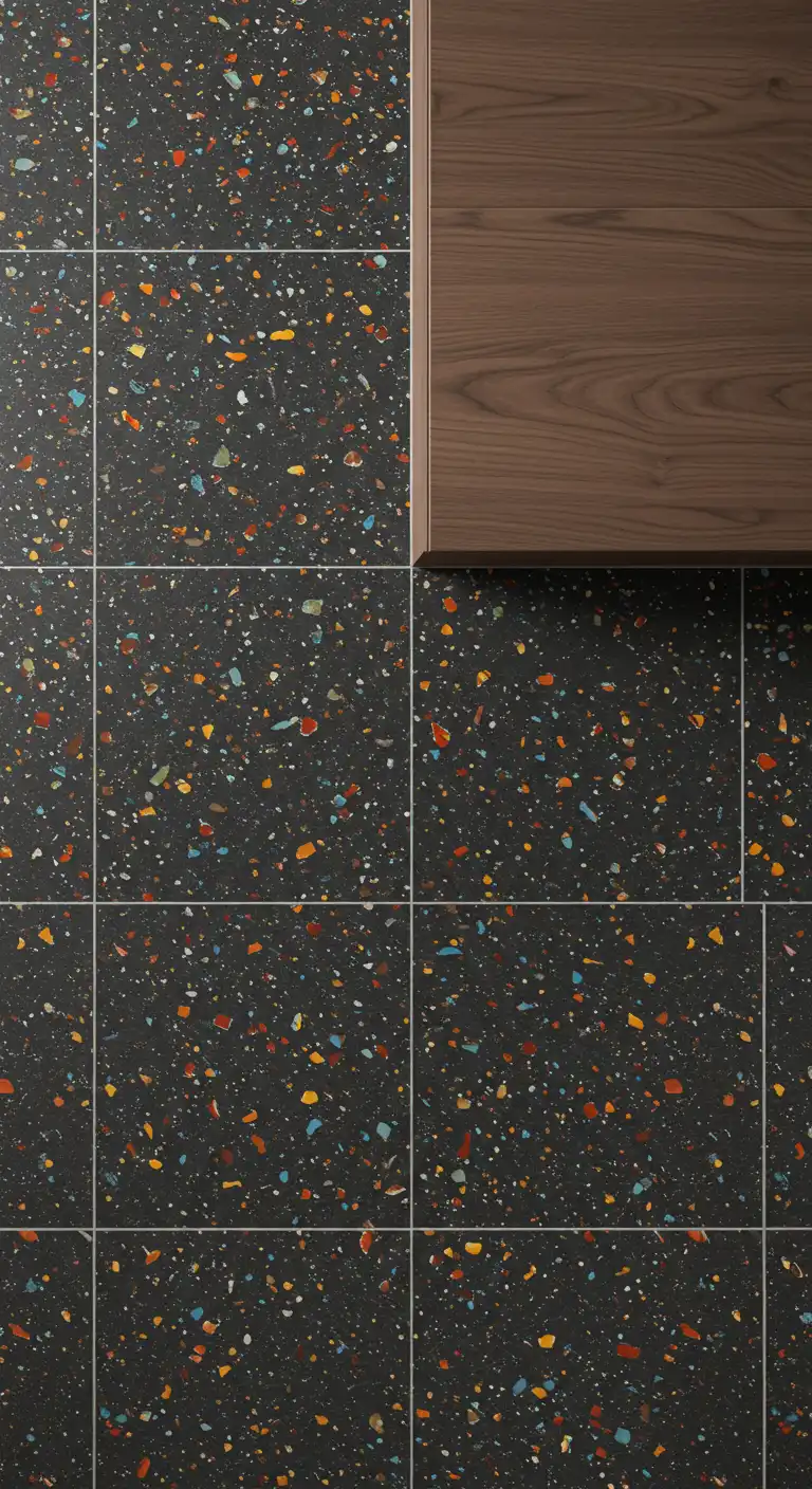 17 Modern Kitchen Flooring Ideas with Dark Tiles for a Bold Look 14 13) Charcoal Terrazzo Tiles