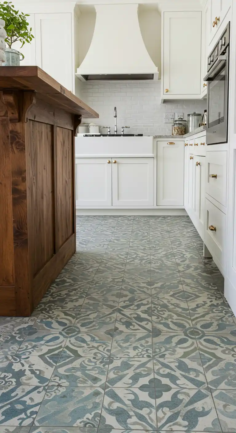17 Cozy Cottage Kitchen Flooring Ideas for a Rustic Vibe 14 13) Concrete Flooring with Stenciled Patterns