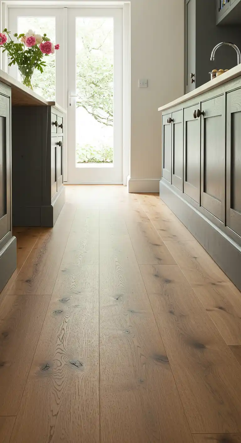17 Stylish Kitchen Flooring Ideas with Dark Cabinets for a Dramatic Effect 14 13) Natural Oak Wood Flooring