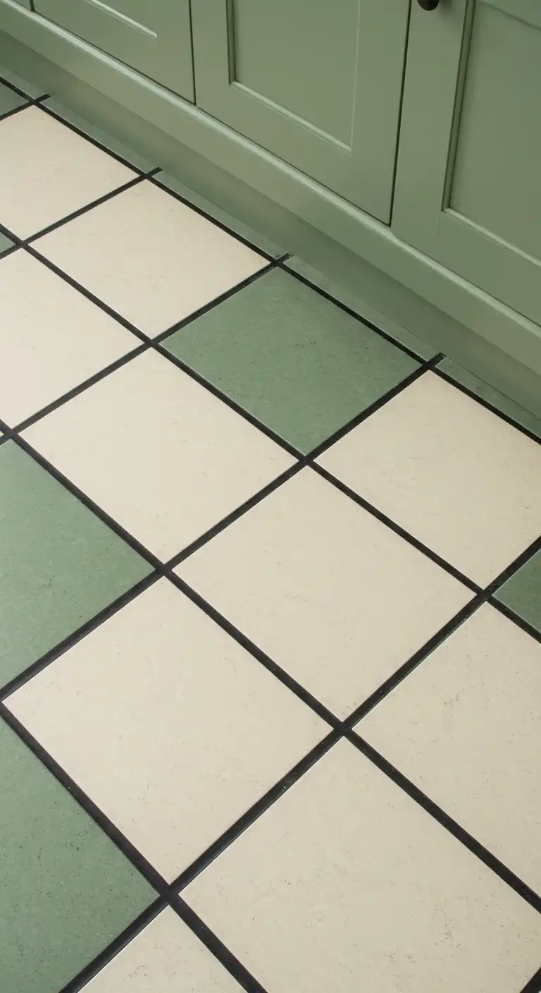 19 Elegant Kitchen Flooring Ideas with Dark Grout for a Sleek Finish 14 13) Vinyl Tiles with Charcoal Grout