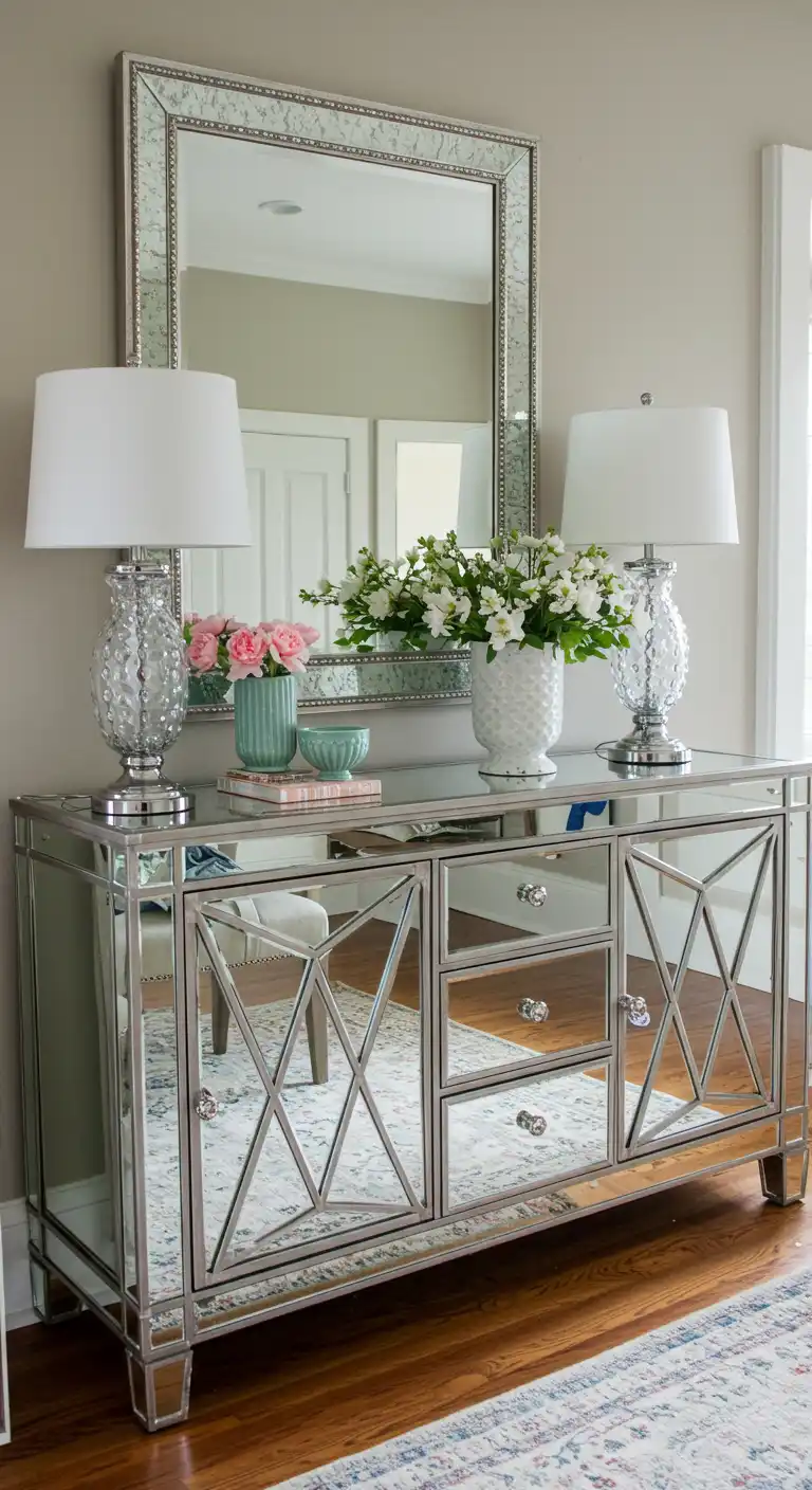 17 Dining Room Mirror Ideas That Add Style and Light 14 13. Mirrored Buffet