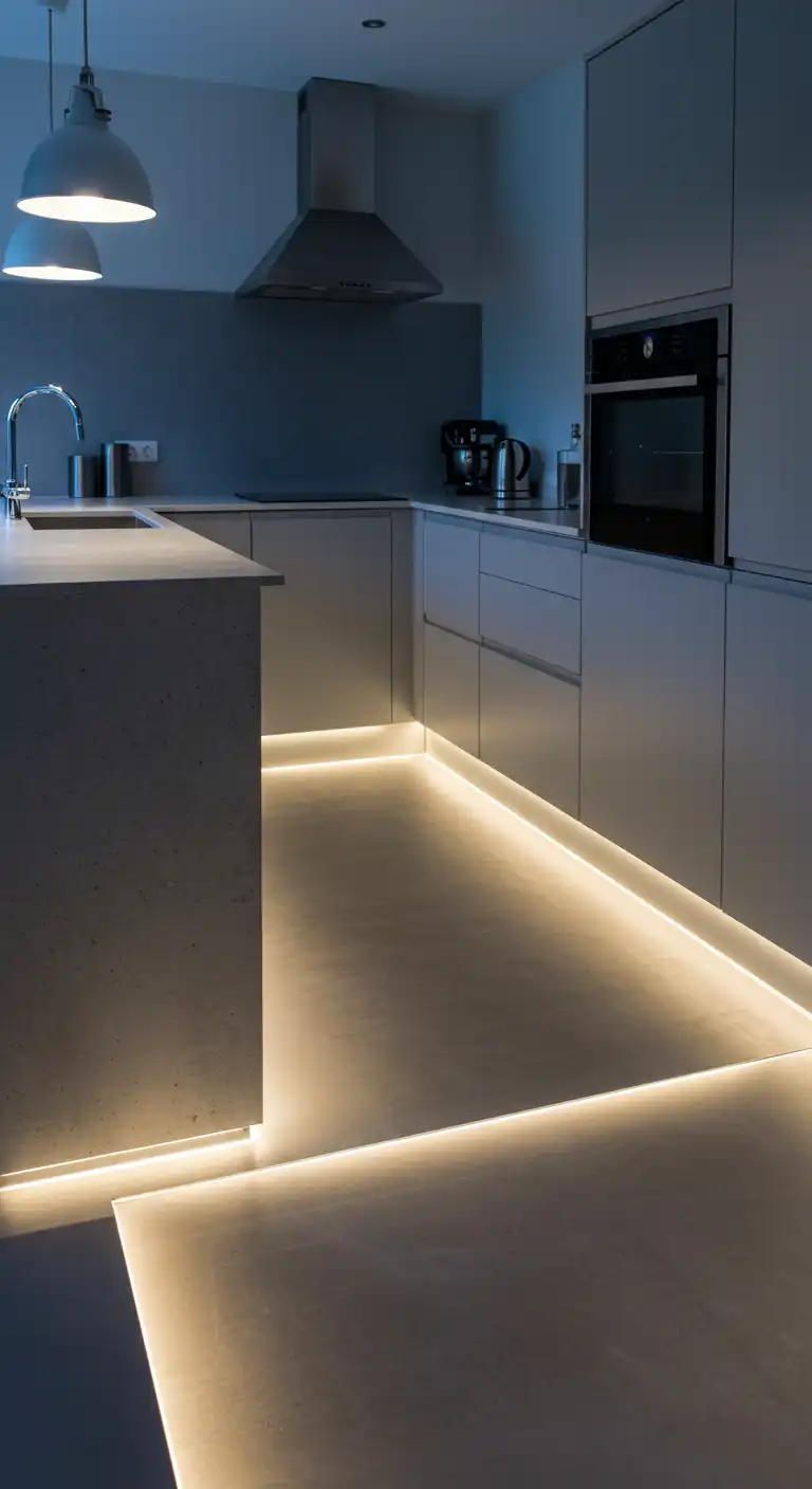 15 Industrial-Chic Kitchen Concrete Flooring Ideas for a Modern Touch 15 14) Concrete with Integrated LED Lighting