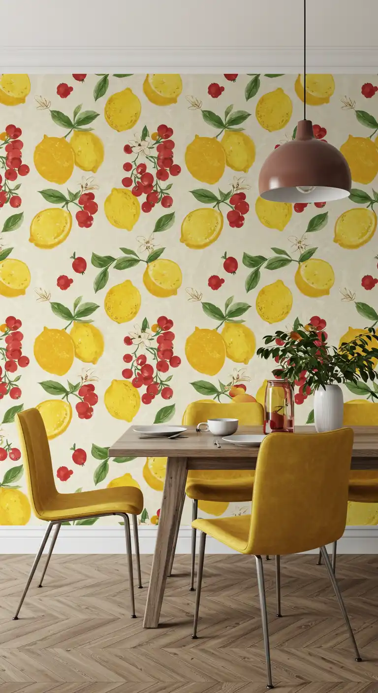 23 Dining Room Wallpaper Ideas to Make Your Walls Pop 15 14) Fruit Motifs