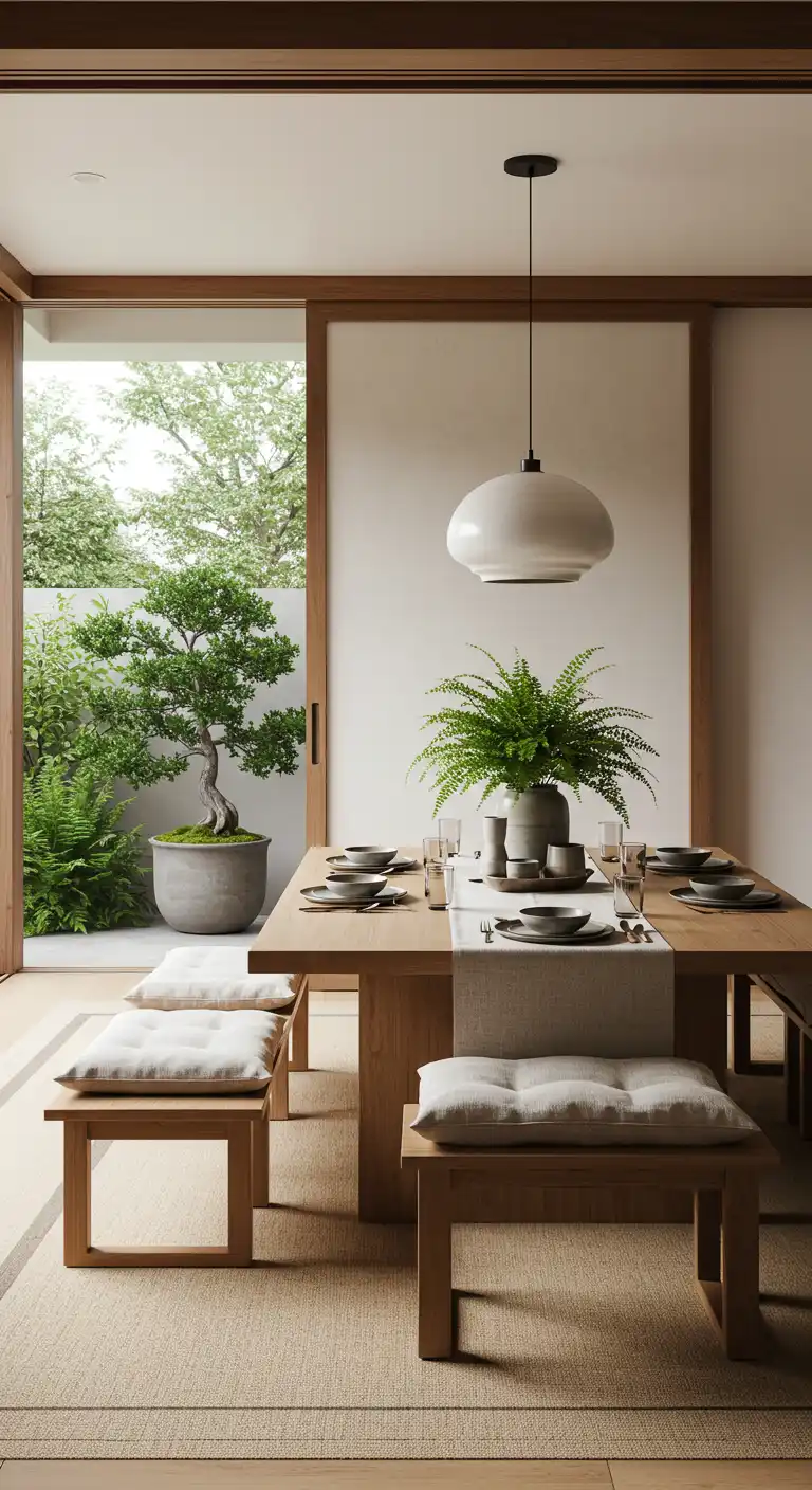 19 Open Concept Dining Area Designs for a Spacious Feel 14 14) Serene Japandi Fusion