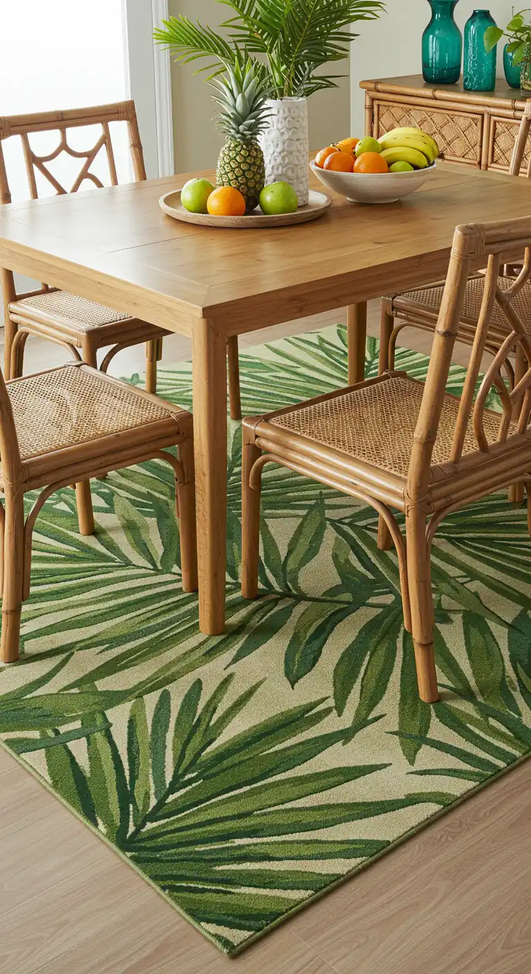 15 Best Dining Rugs for Different Styles to Match Your Decor 15 14) Tropical Oasis Green Palm Leaf Rug