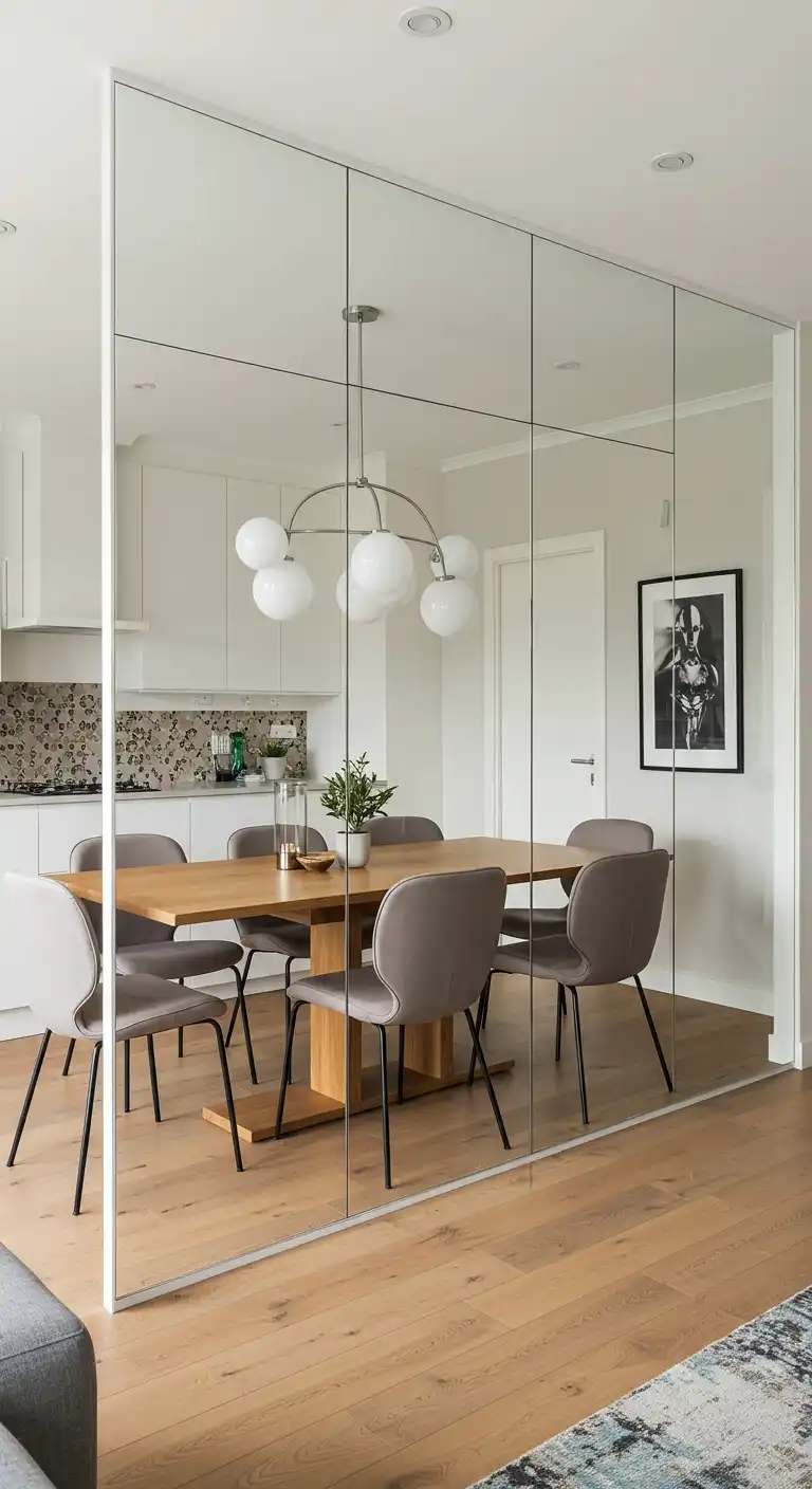 17 Dining Room Mirror Ideas That Add Style and Light 15 14. Mirrored Room Divider
