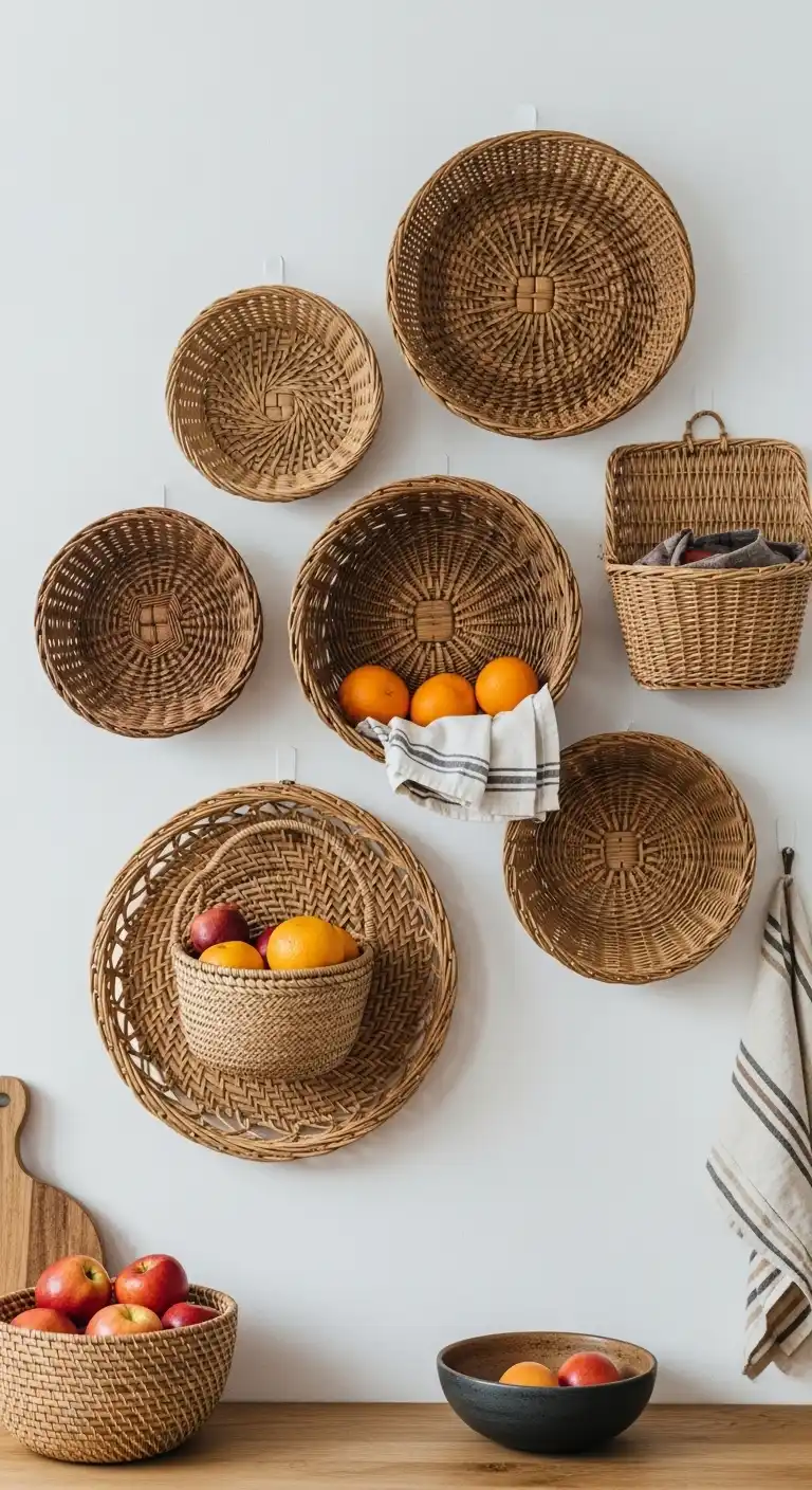 Empty Kitchen Wall Ideas: 15 Stylish Ways to Fill the Blank Space 15 14. Use Woven Baskets